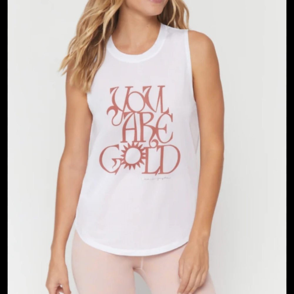Spiritual Gangster White Tank with Dusty Rose 'You Are Gold' Graphic Small
